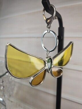 Handmade Stained Glass Butterfly bag charm/Keychain - Yellow & Amber